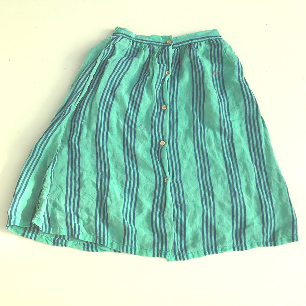 Green Striped Buttondown Skirt By Bobo Choses-NWOT
